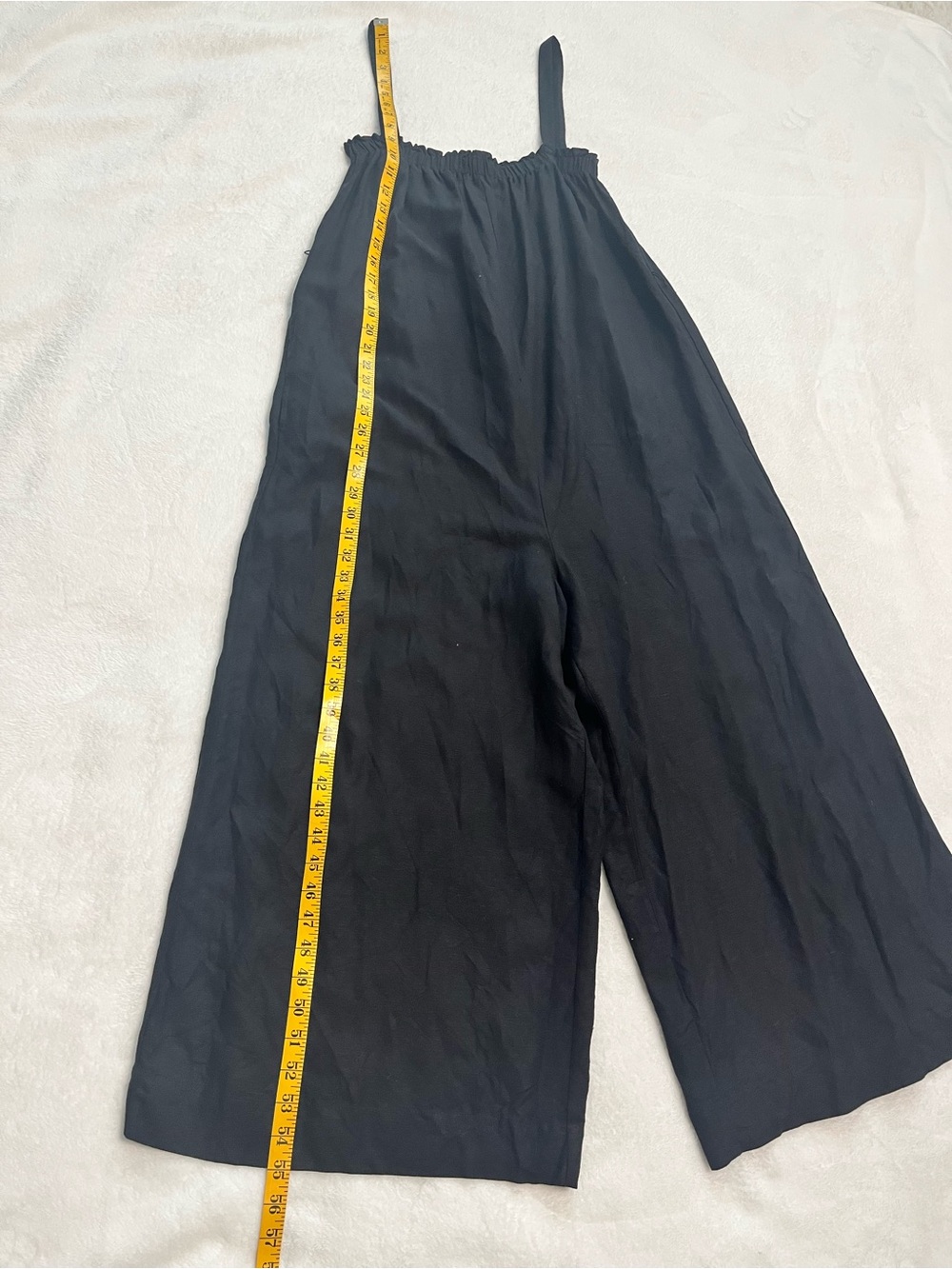 LOFT Black Linen Blend Cropped Wide Leg Culotte Jumpsuit Pockets Relaxed Fit XL - Picture 13 of 15